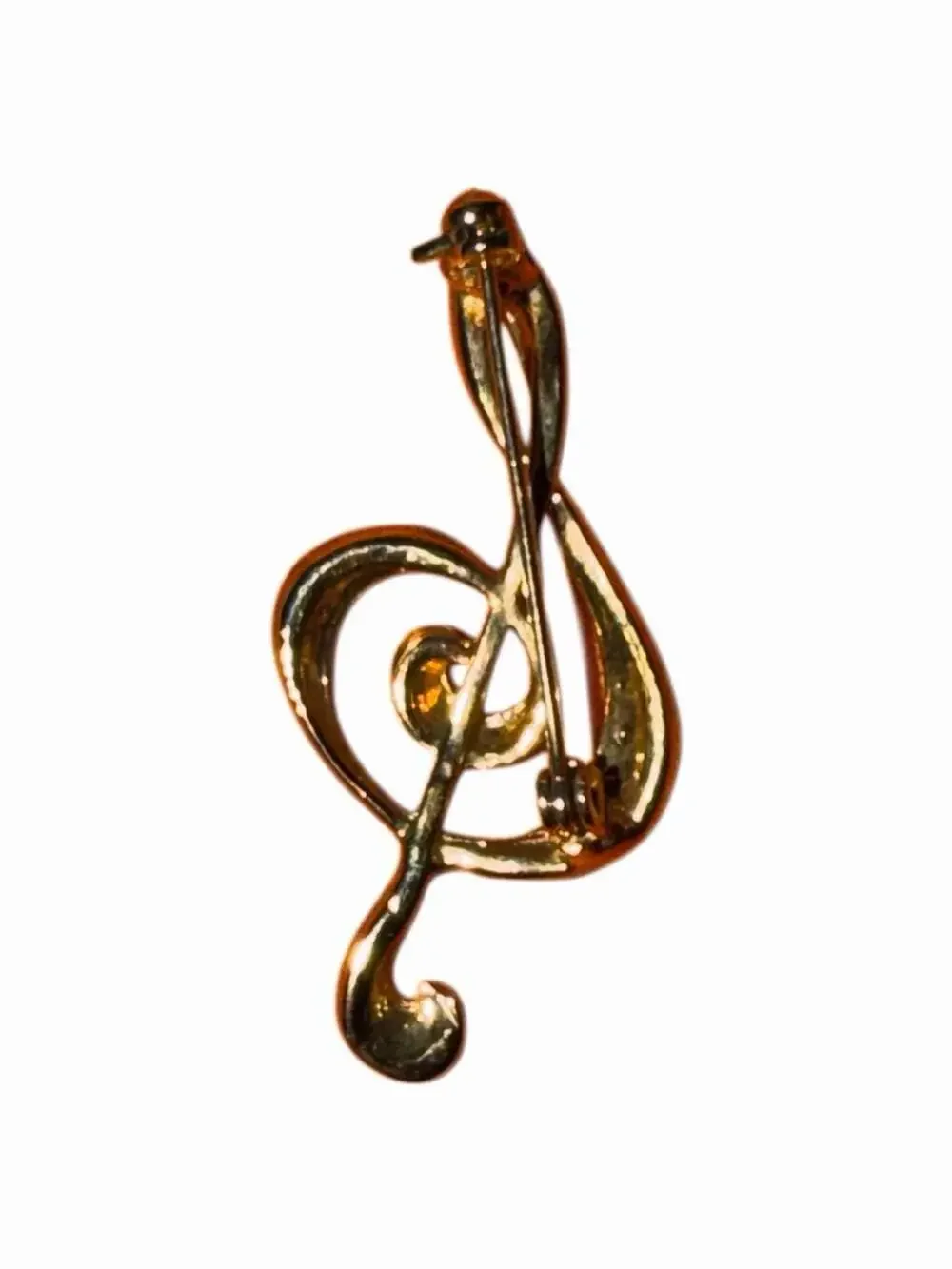 Gold-tone Treble Cleft Multi Color Rhinestone Music Note Vintage Brooch